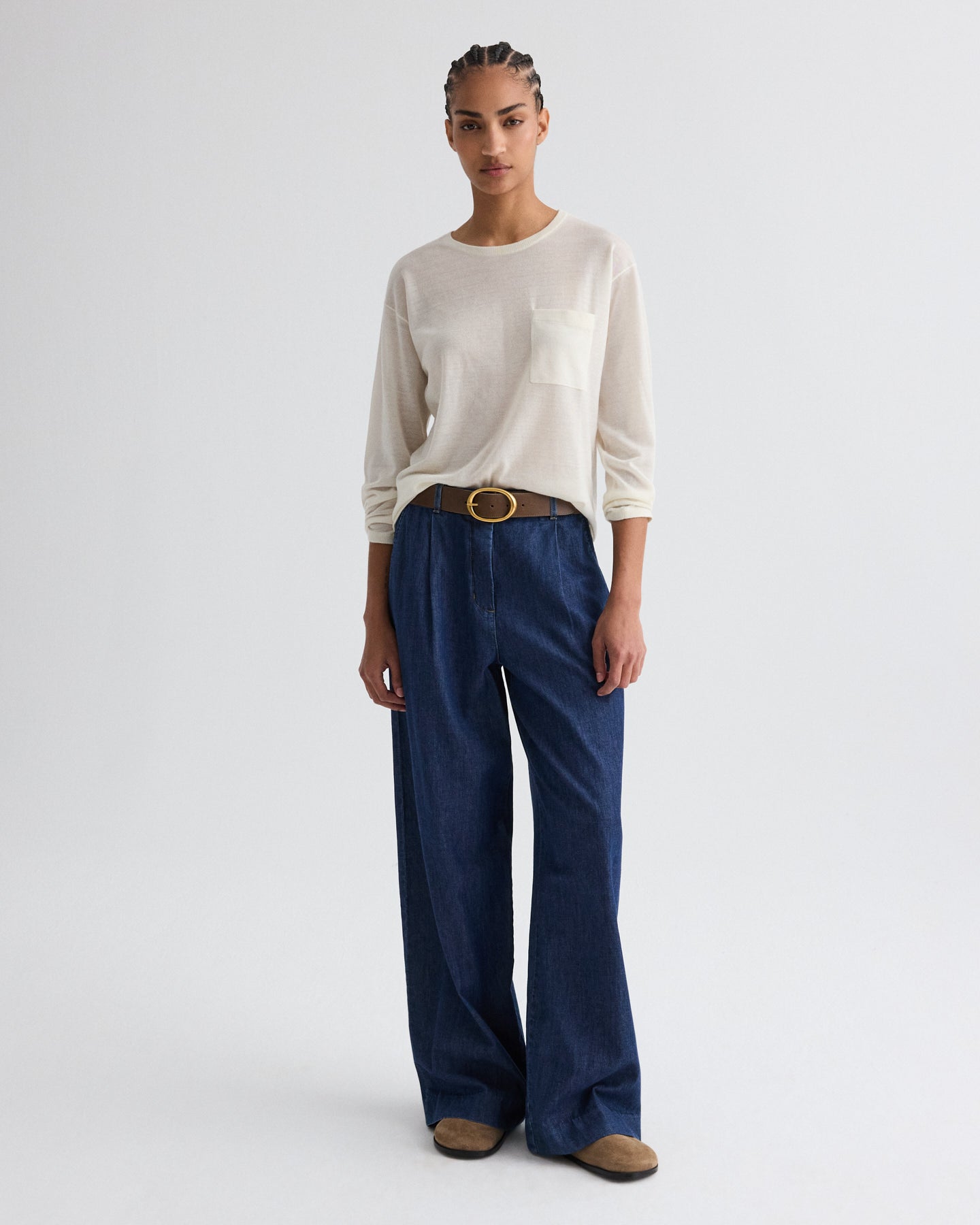 TWP Birch Long Sleeve True Crewneck in Superfine Cashmere view 2