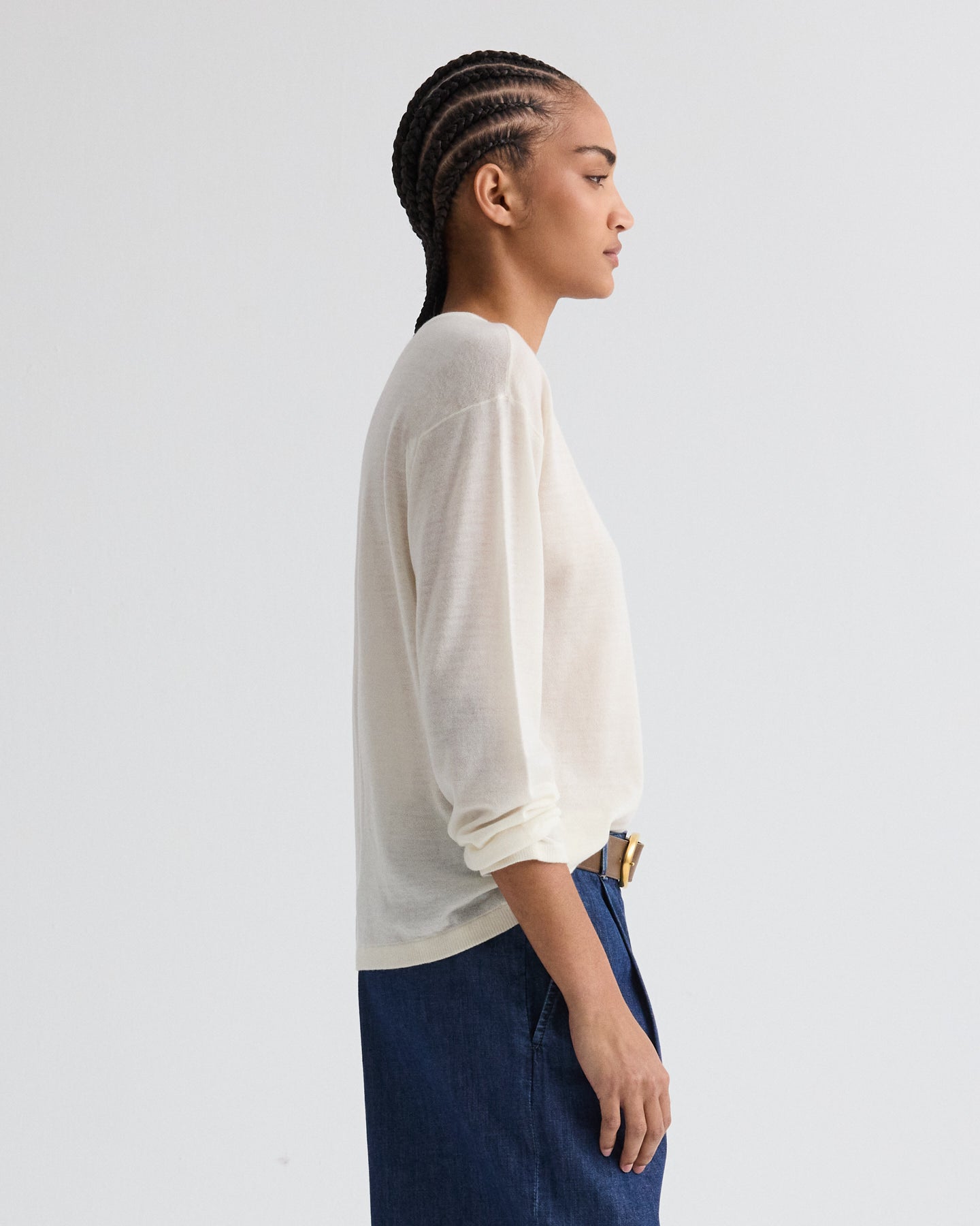 TWP Birch Long Sleeve True Crewneck in Superfine Cashmere view 3