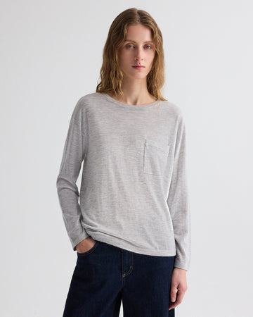 TWP Light heather grey Long Sleeve True Crewneck in Superfine Cashmere view 1