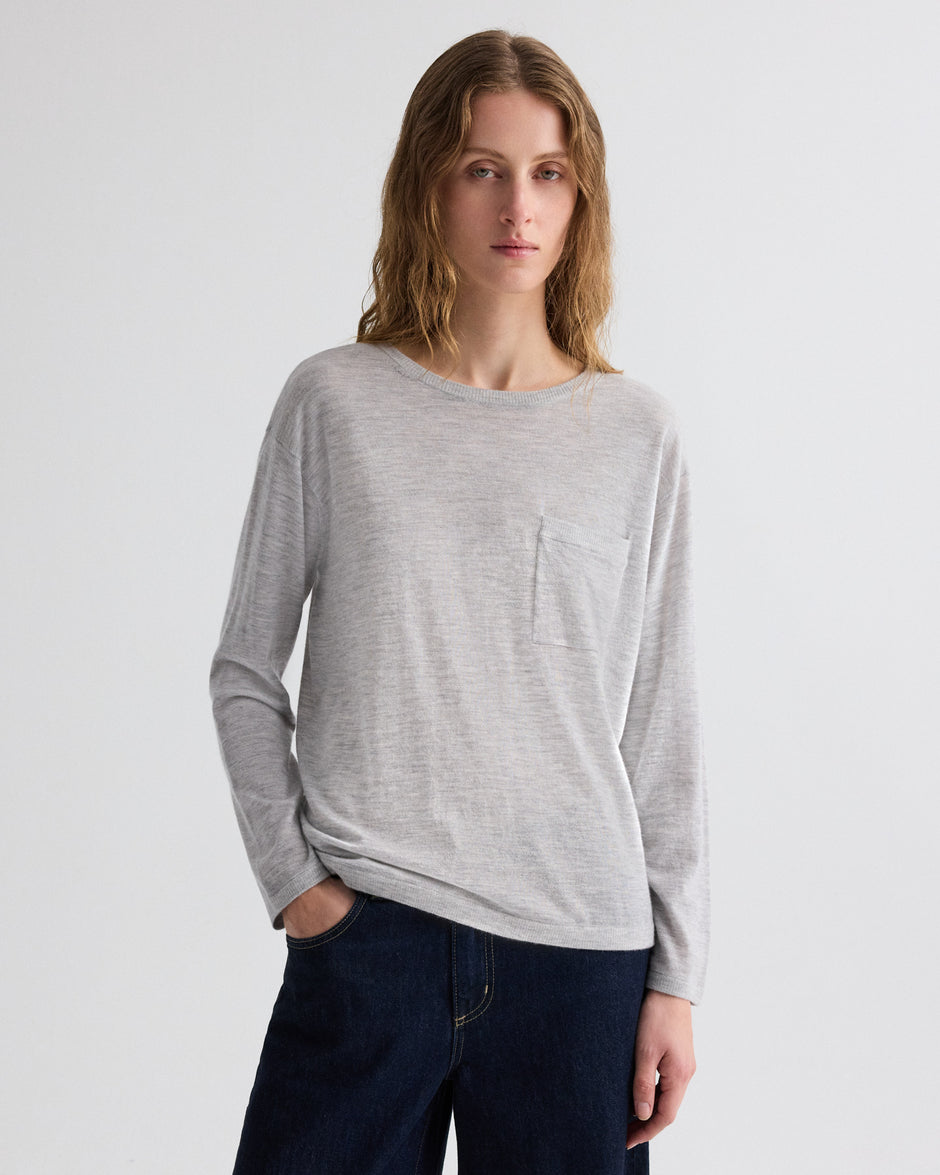 TWP Light heather grey Long Sleeve True Crewneck in Superfine Cashmere view 1