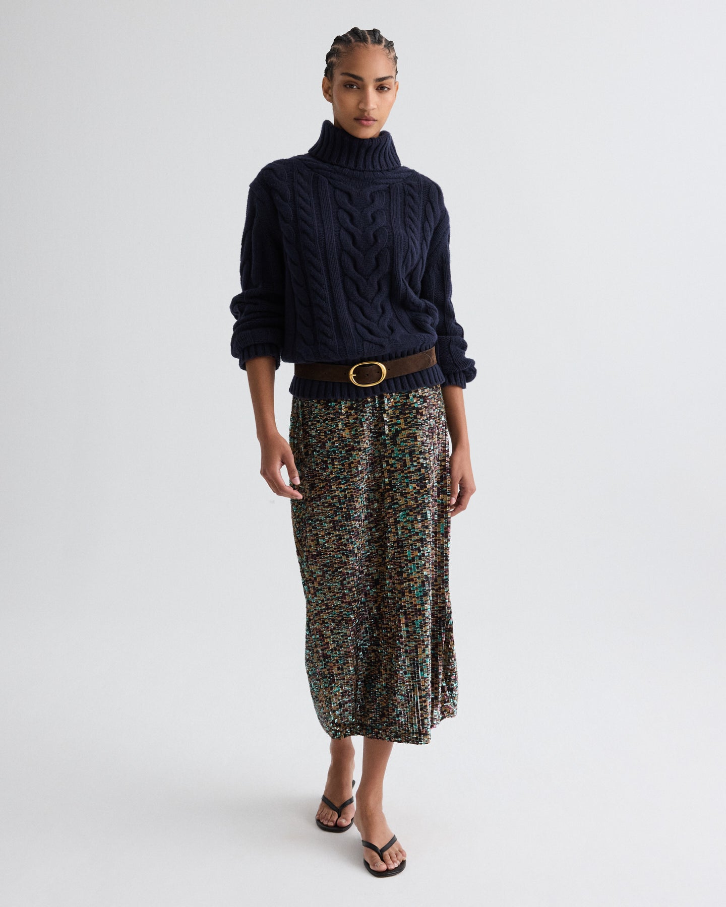 Midnight Traveling T Neck Sweater in Italian Cashmere | TWP