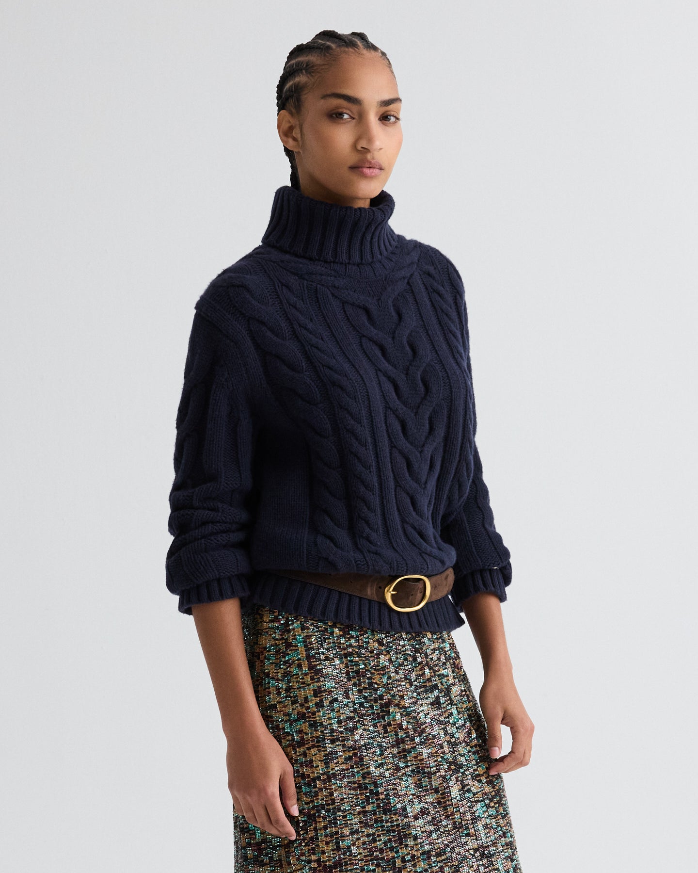 TWP Midnight Traveling T Neck Sweater in Italian Cashmere view 4