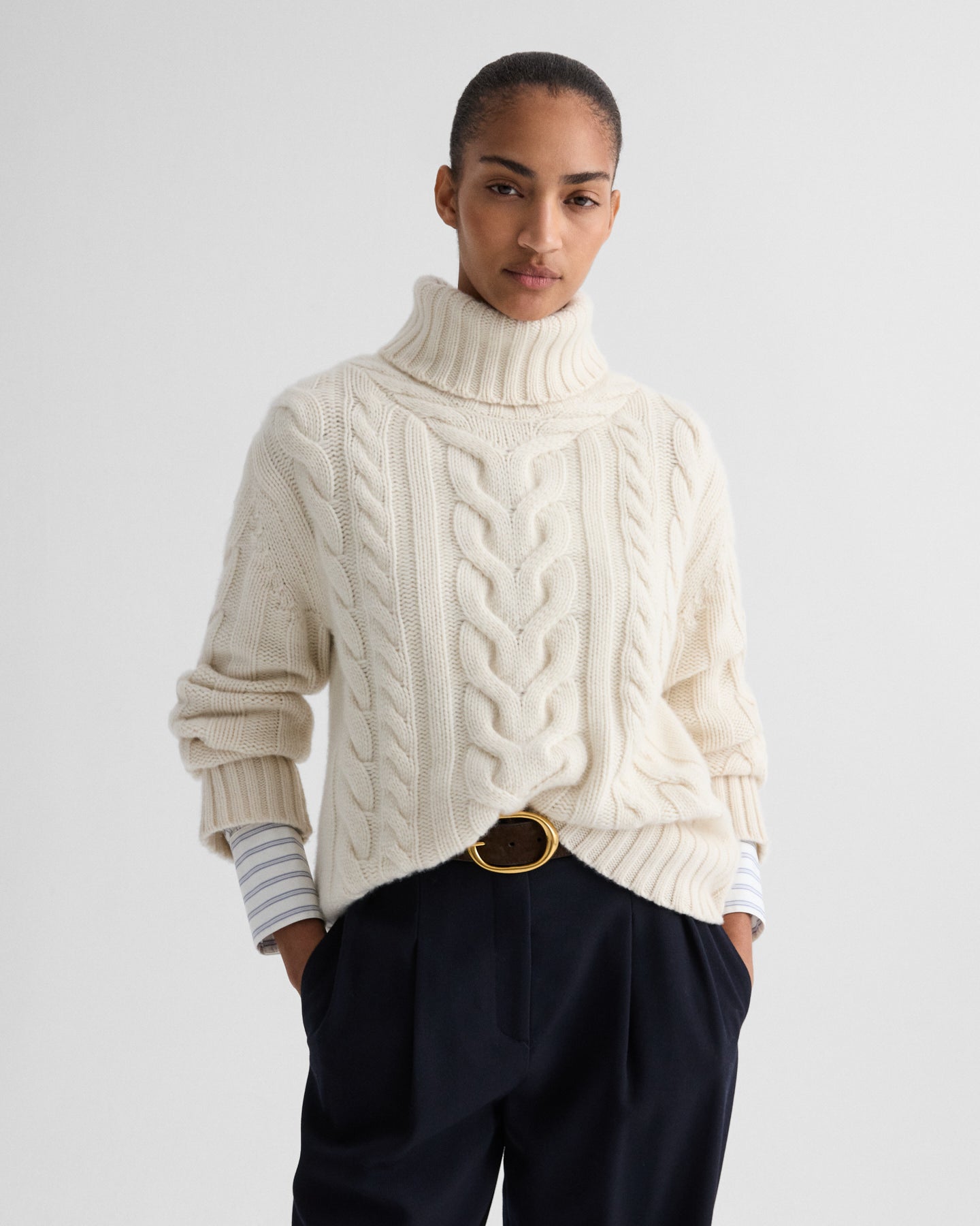 TWP Ivory Traveling T Neck Sweater in Italian Cashmere view 1