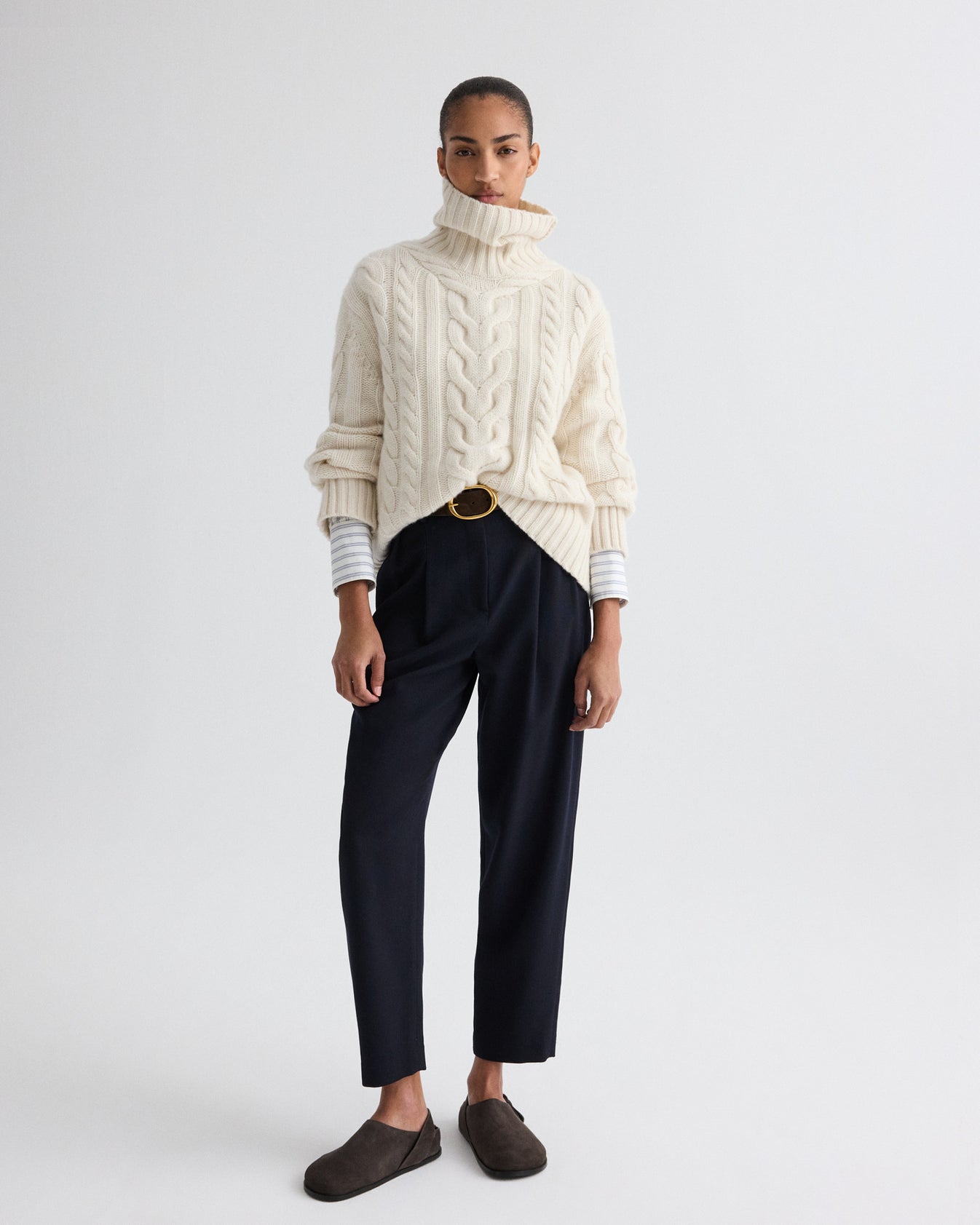 TWP Ivory Traveling T Neck Sweater in Italian Cashmere view 3