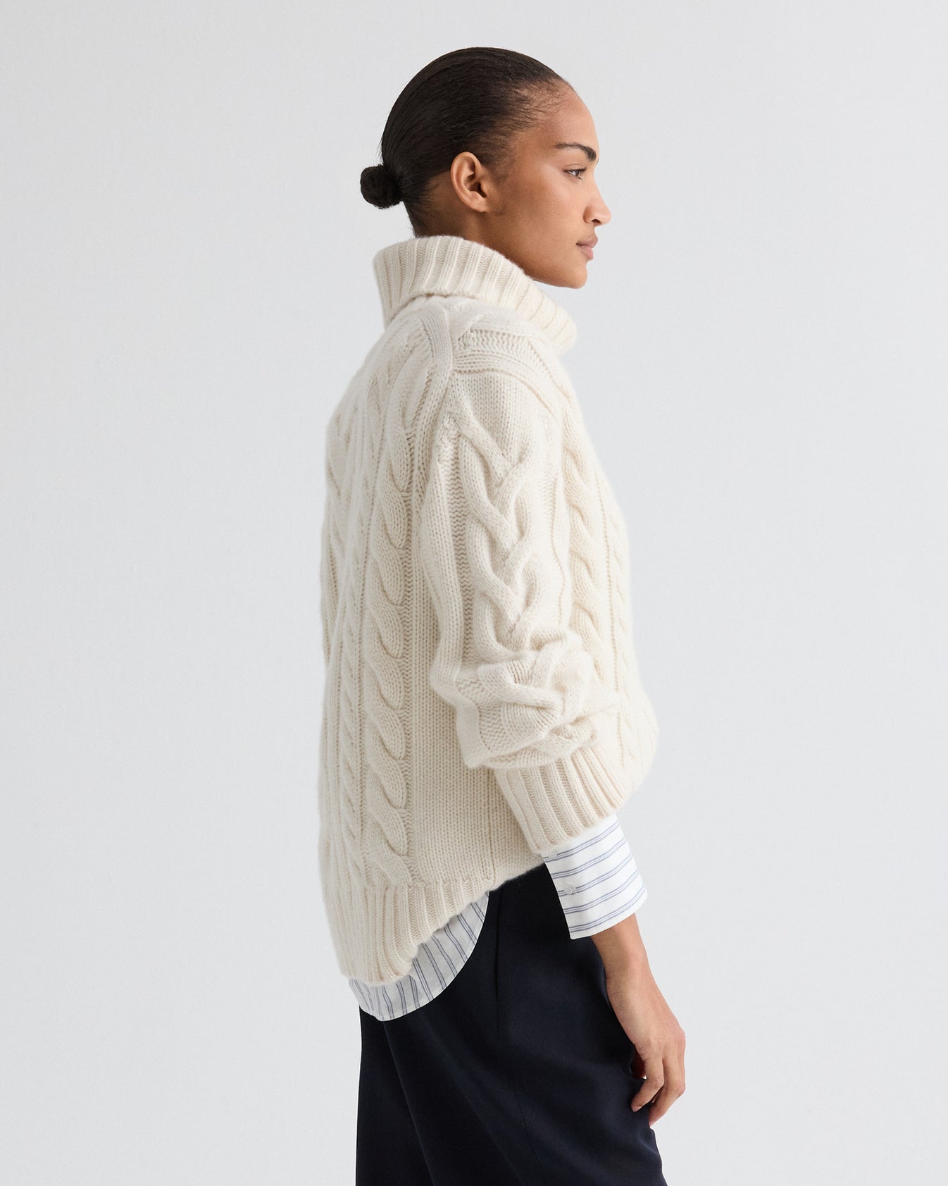 TWP Ivory Traveling T Neck Sweater in Italian Cashmere view 4