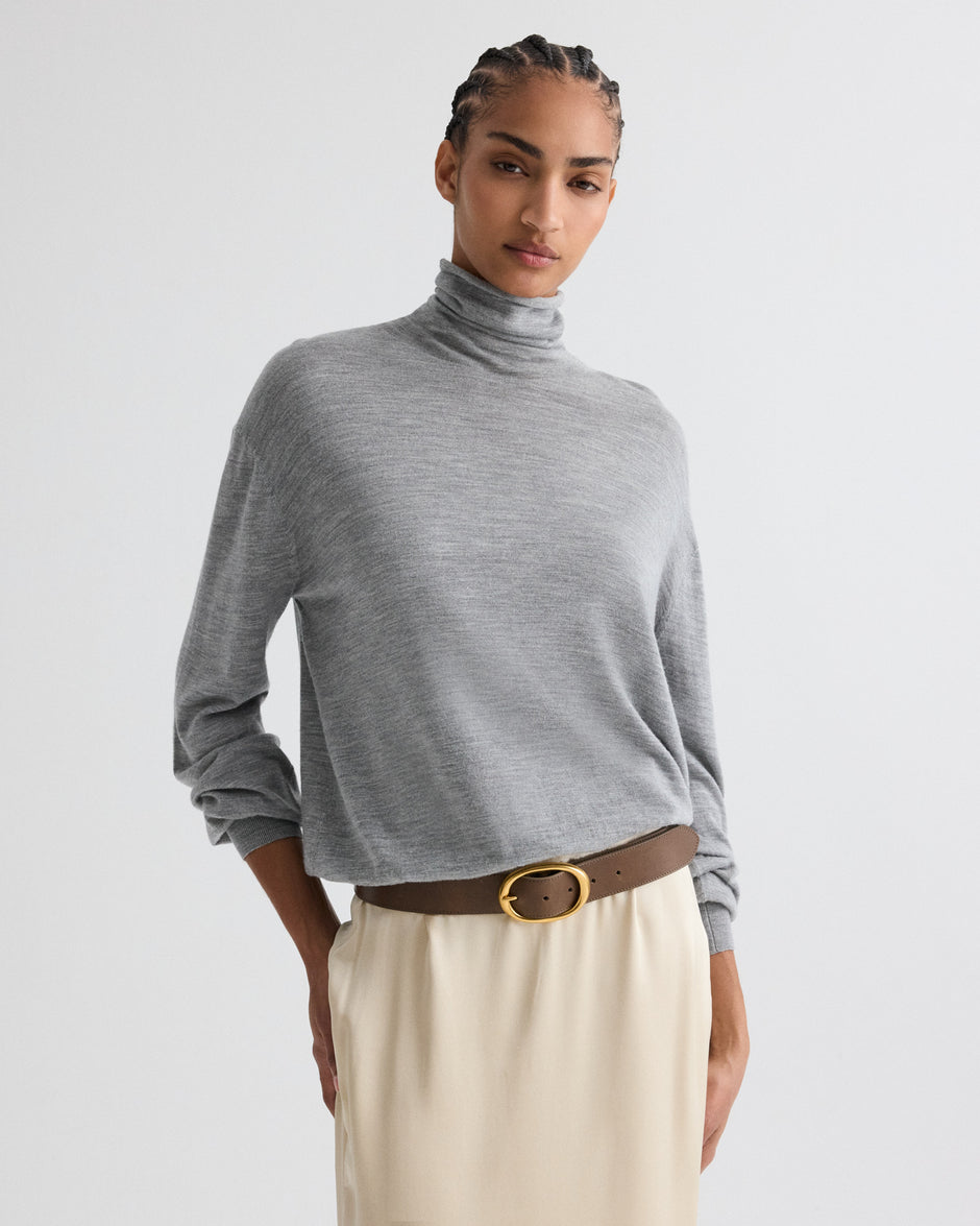 TWP Medium heather grey Easy Turtle Sweater in Wool Silk view 2