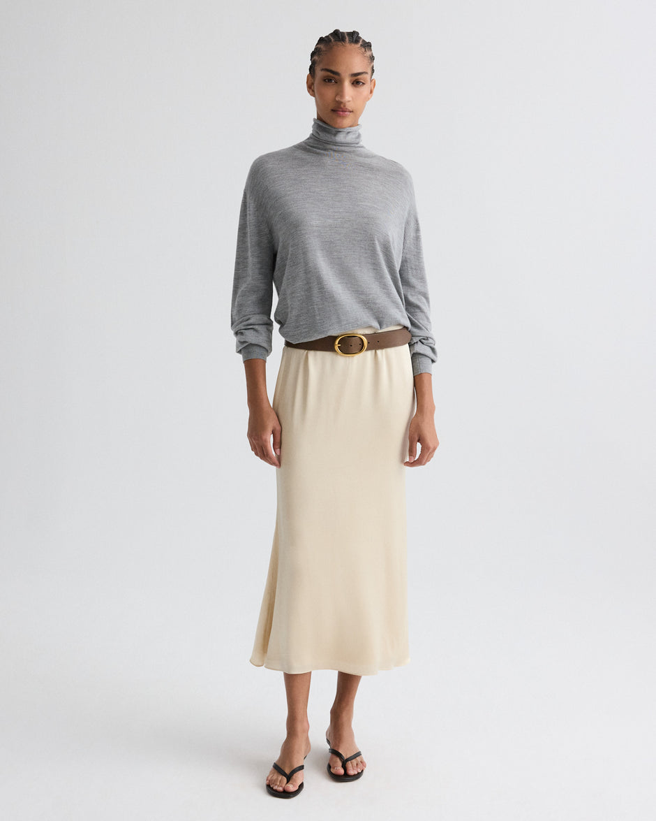 TWP Medium heather grey Easy Turtle Sweater in Wool Silk view 1