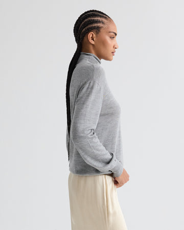 TWP Medium heather grey Easy Turtle Sweater in Wool Silk view 4