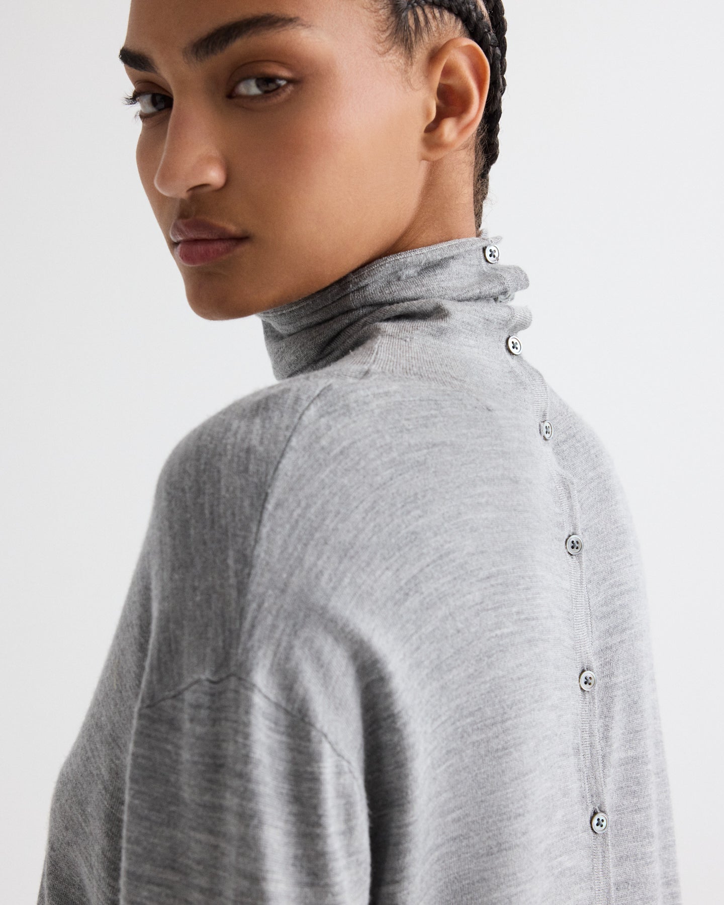 TWP Medium heather grey Easy Turtle Sweater in Fine Wool Silk view 3