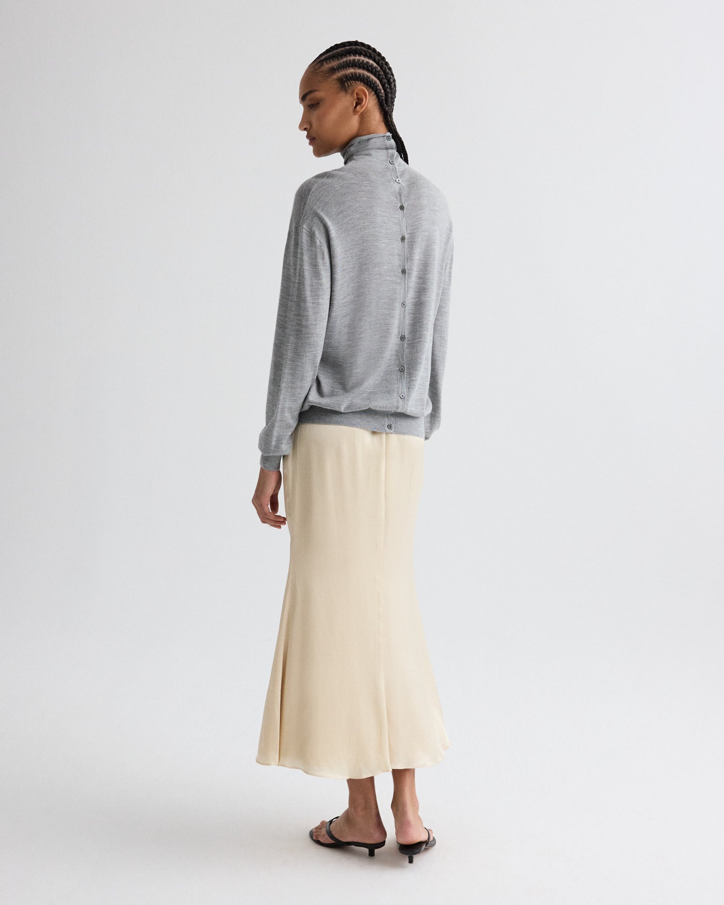 TWP Medium heather grey Easy Turtle Sweater in Fine Wool Silk view 5