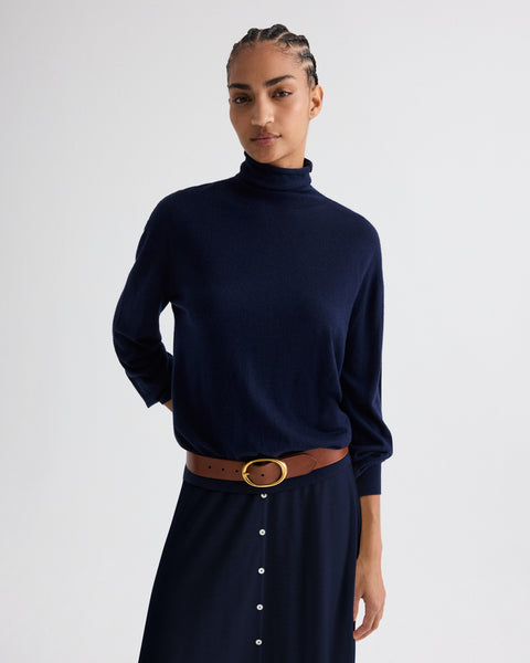 TWP Women's Easy Turtle Sweater in Wool Silk - Navy - M TWP Women's Easy Turtle Sweater in Wool Silk - Navy - M