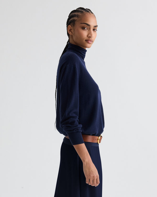 TWP Navy Easy Turtle Sweater in Fine Wool Silk view 4