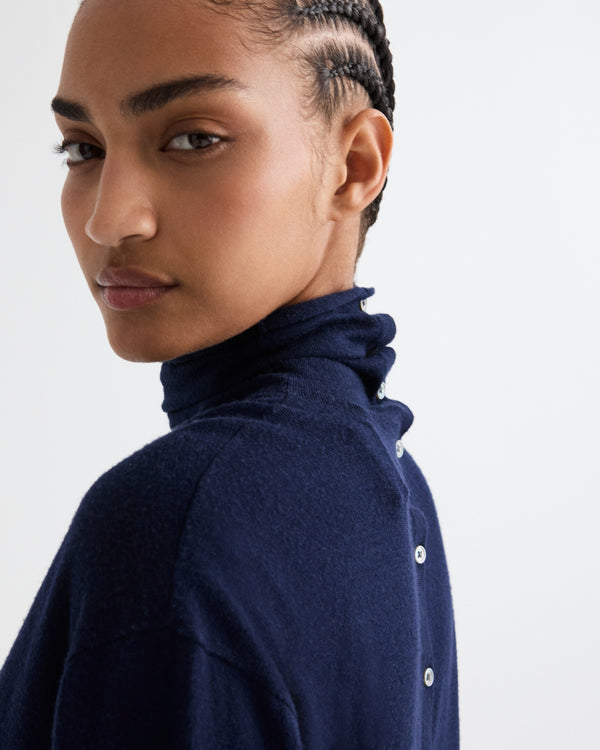 TWP Navy Easy Turtle Sweater in Fine Wool Silk view 2