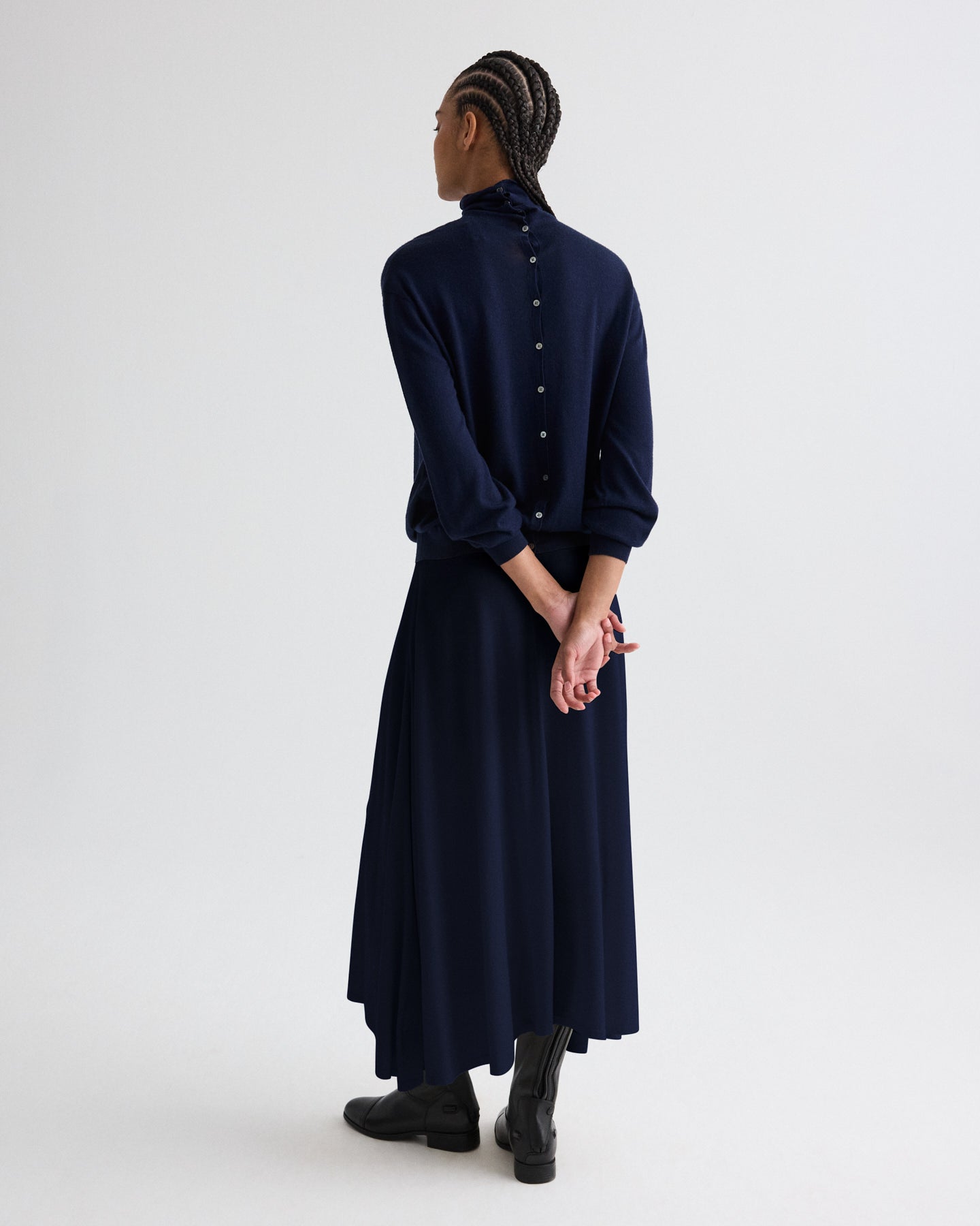 Navy Easy Turtle Sweater in Wool Silk | TWP