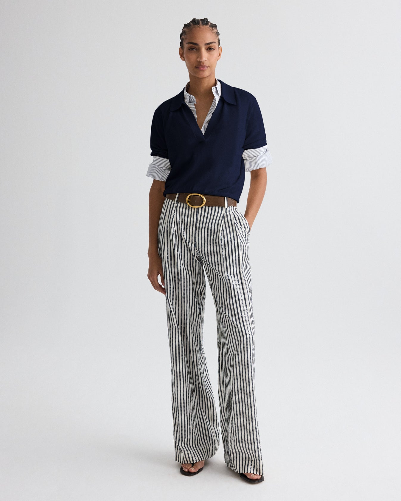 TWP Navy The Polo Sweater in Fine Wool Silk view 3