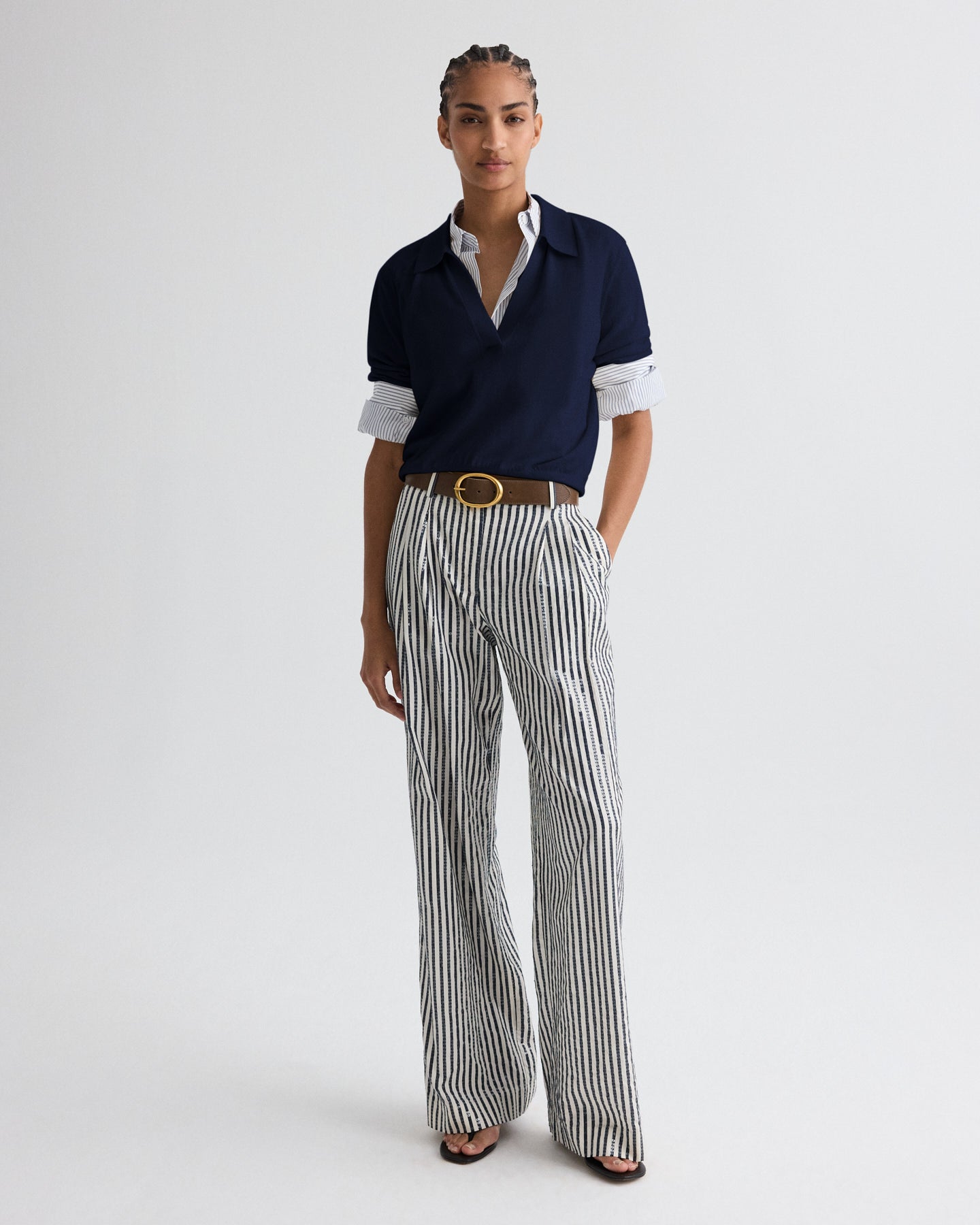 TWP Navy The Polo Sweater in Fine Wool Silk view 3