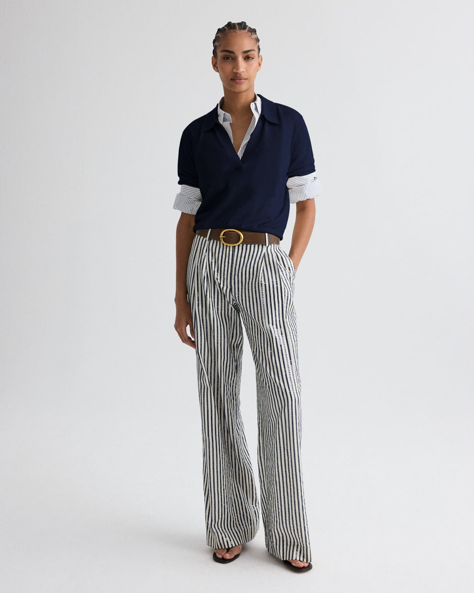 TWP Navy The Polo Sweater in Wool Silk view 3