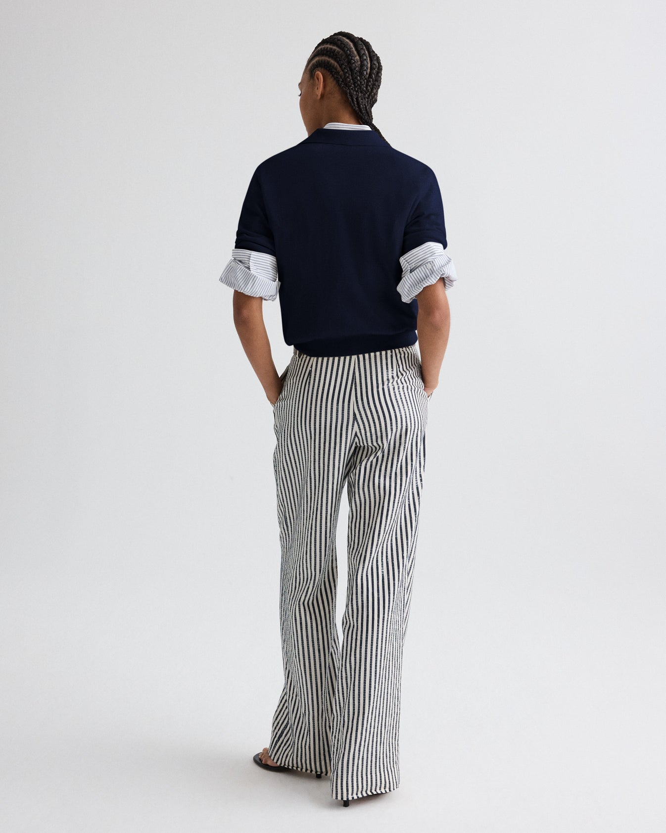 TWP Navy The Polo Sweater in Fine Wool Silk view 6