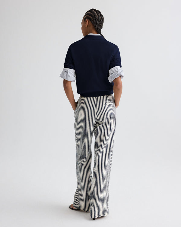 TWP Navy The Polo Sweater in Fine Wool Silk view 6