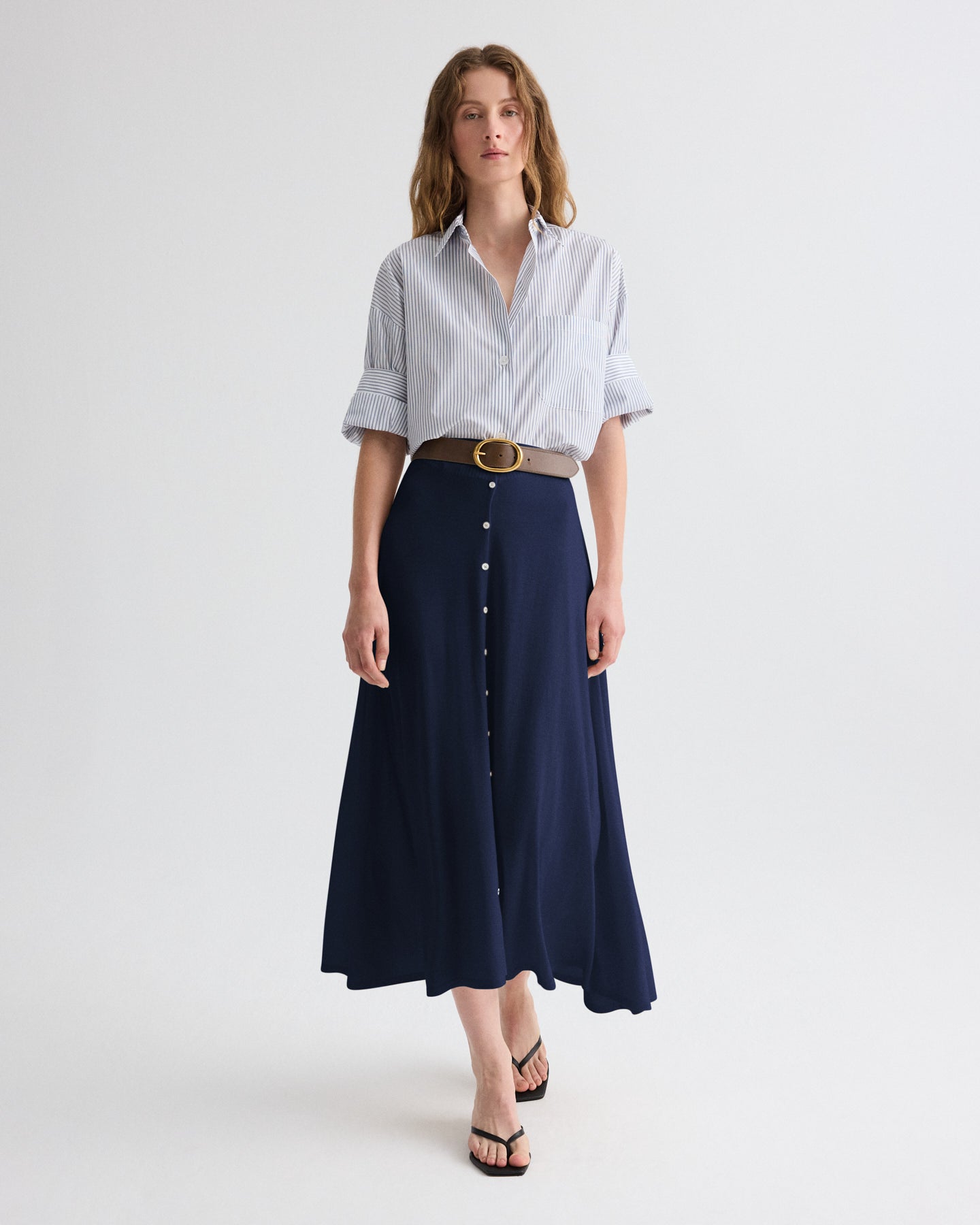 TWP Navy The Skirted One Skirt in Fine Wool Silk view 4