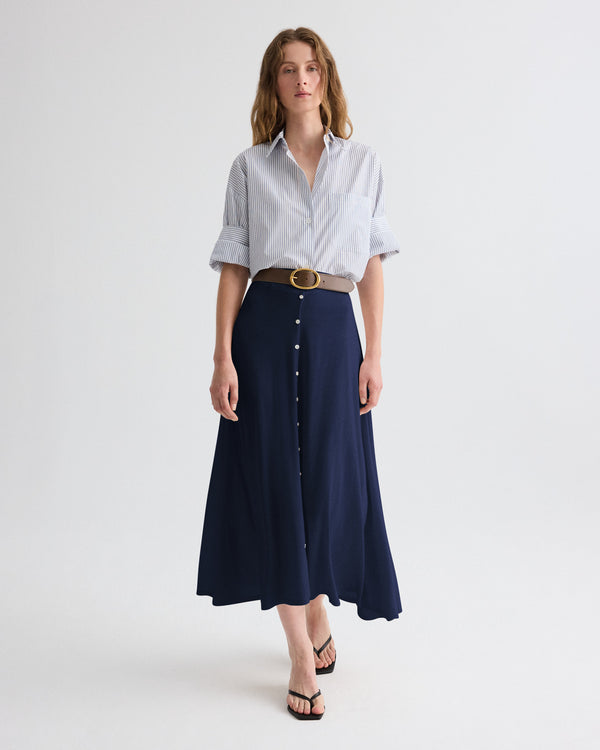 TWP Navy The Skirted One Skirt in Fine Wool Silk view 4