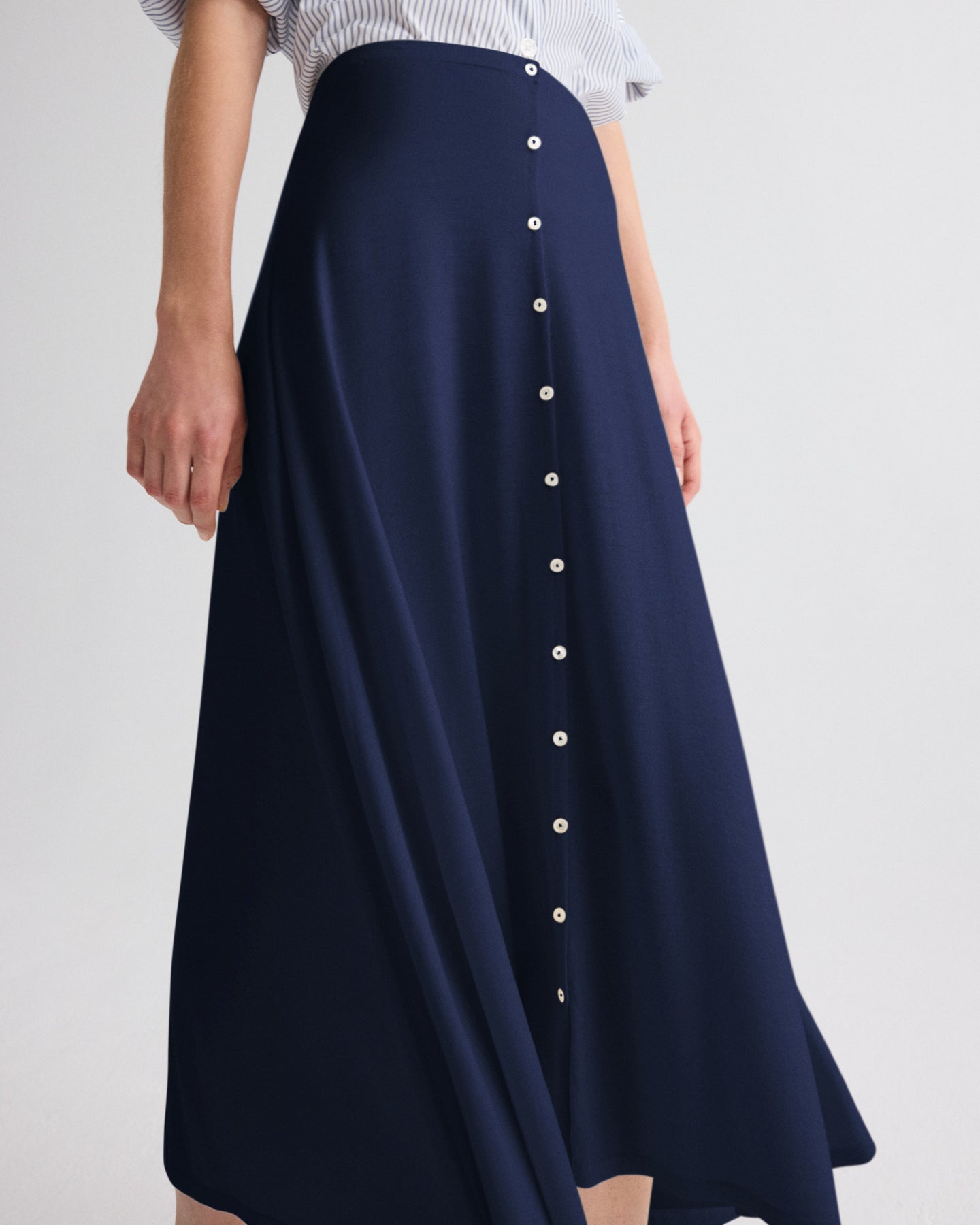 TWP Navy The Skirted One Skirt in Fine Wool Silk view 3