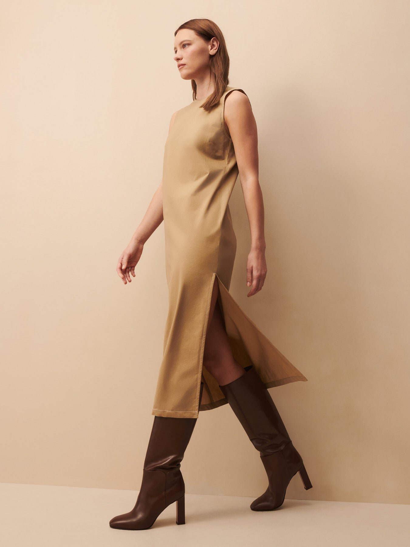 TWP Camel Delaney dress in camel view 1