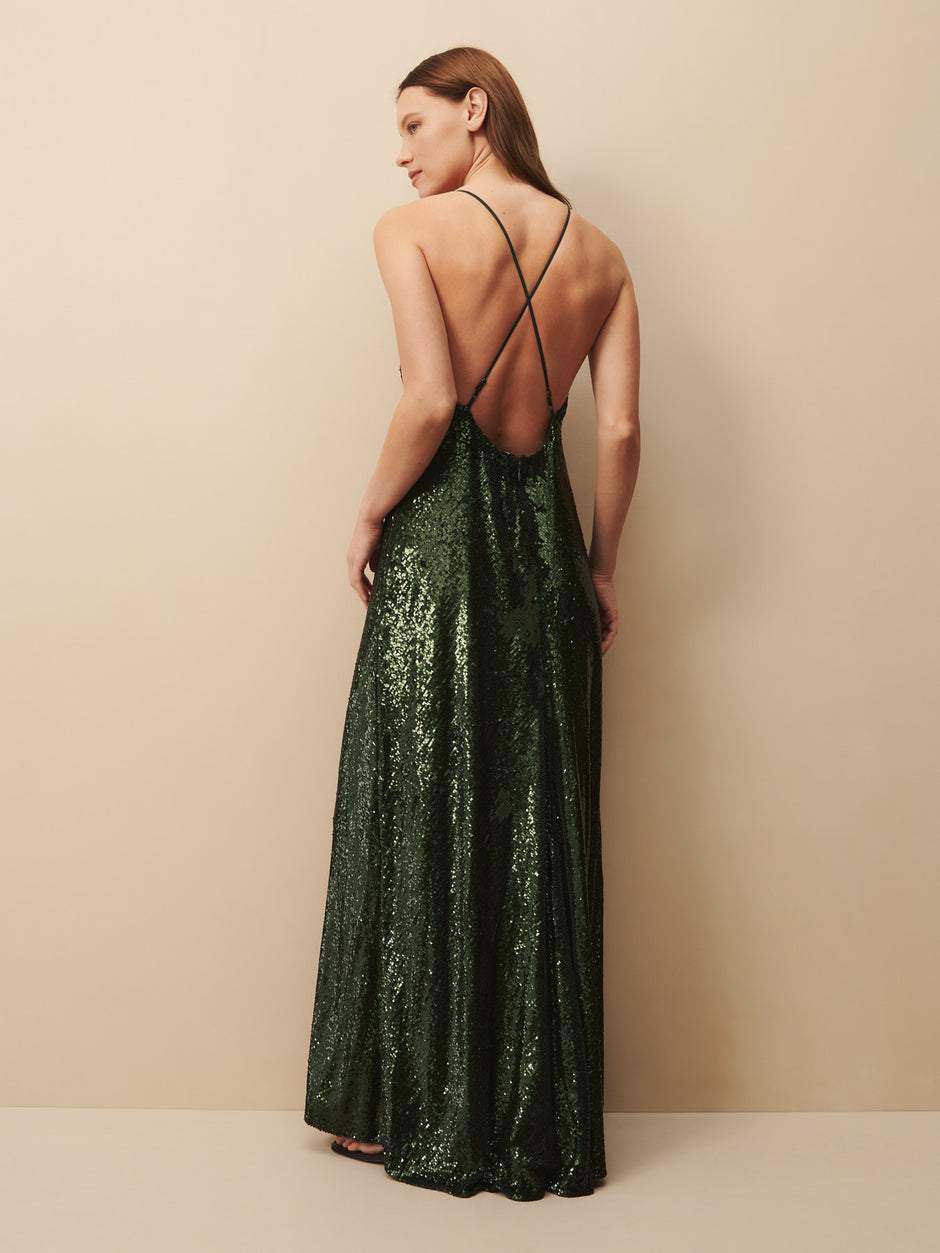 TWP Emerald Josephine Dress in sequin view 3