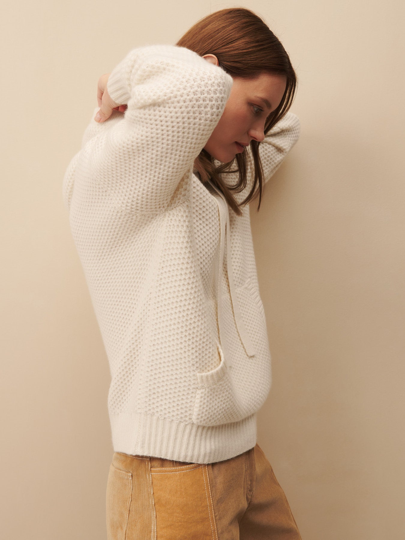 TWP Ivory Honeycomb Hoodie in cashmere view 1