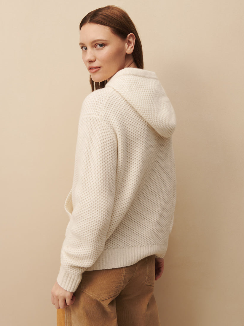 TWP Ivory Honeycomb Hoodie in cashmere view 4