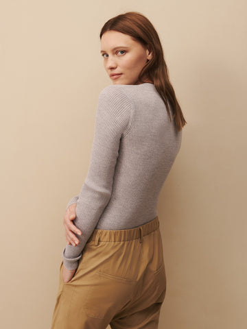 TWP Light heather grey Knit Crewneck in wool view 3