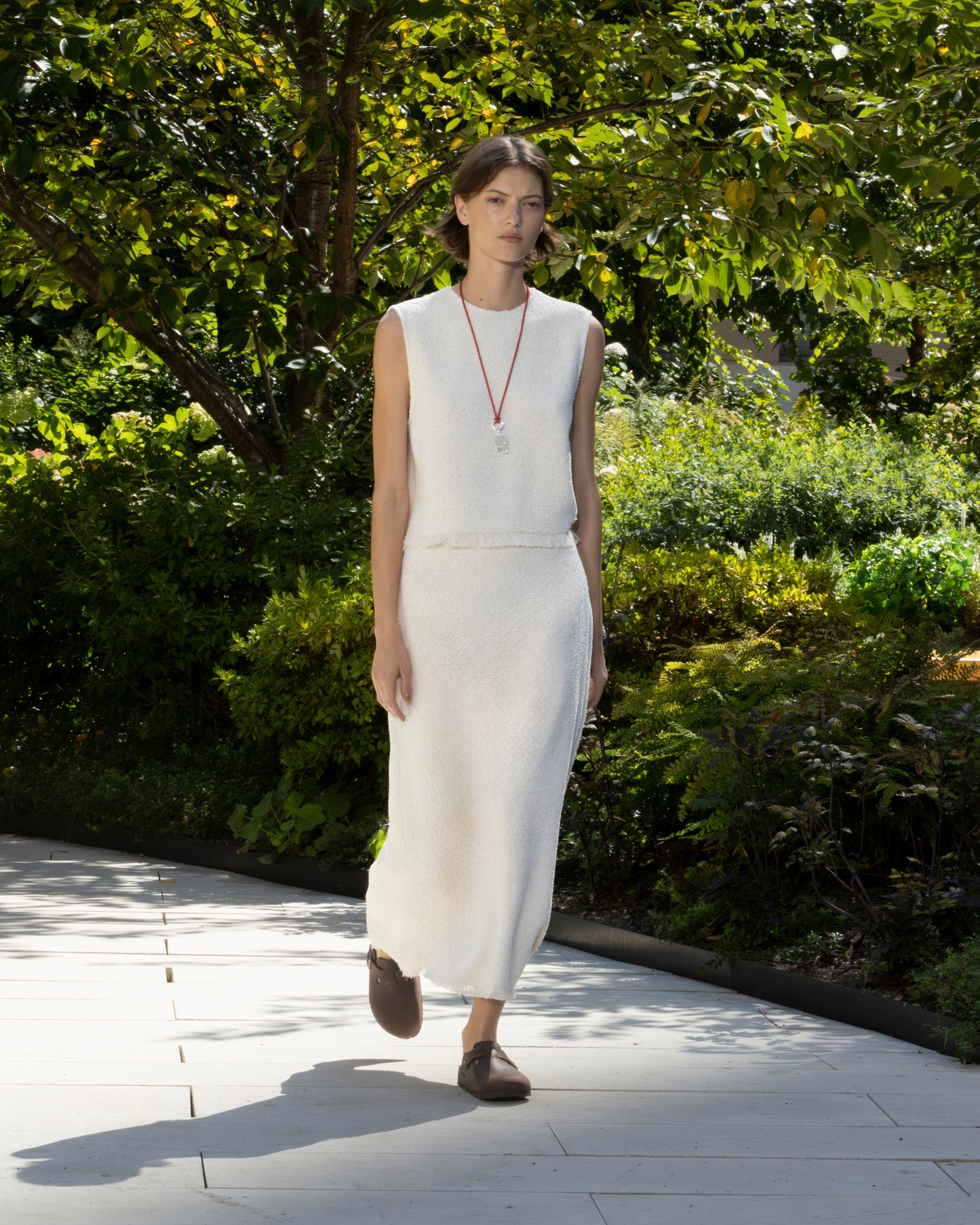 TWP Ivory Raw Hem Shell Top in Boucle Coating view 2