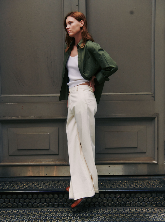 TWP Winter white Howard Pant with Cuffs in cotton gabardine view 2
