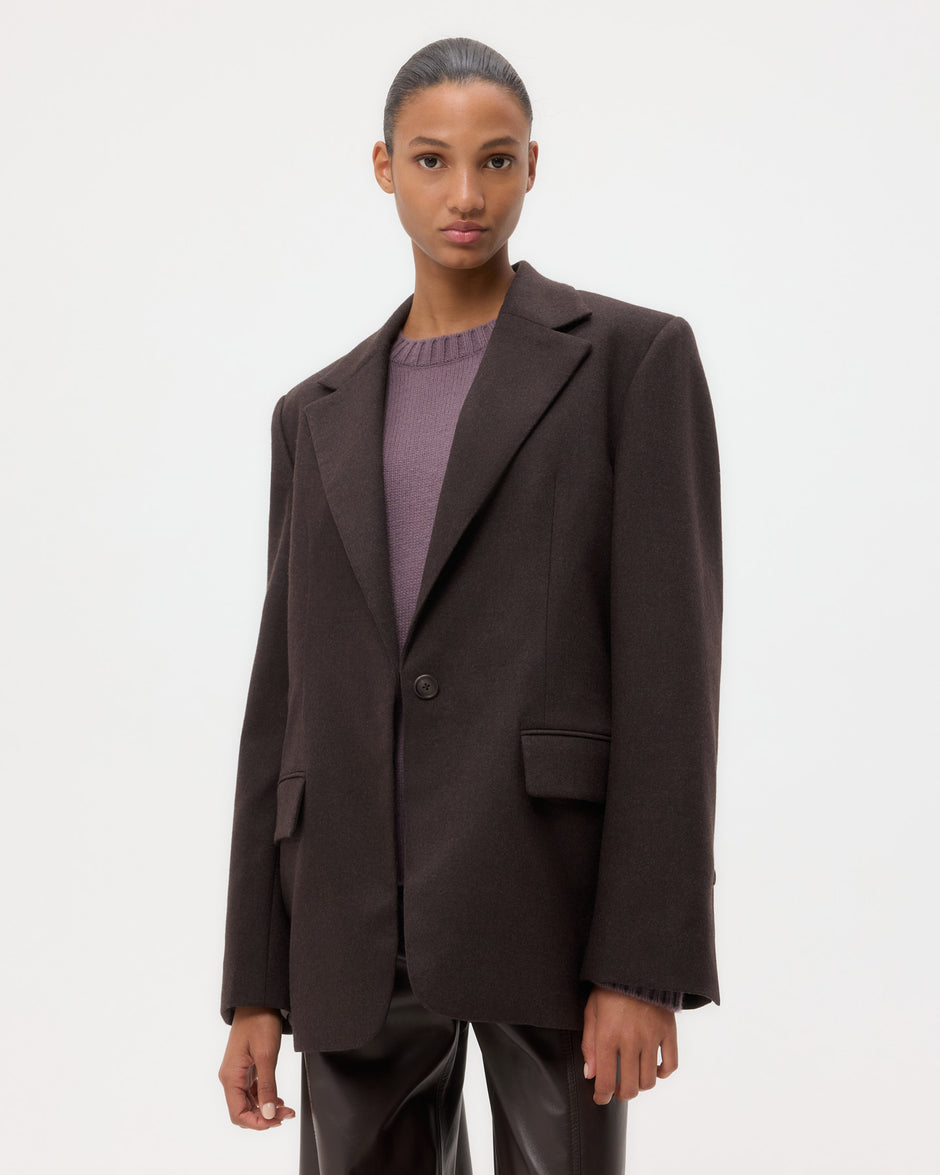 TWP Chocolate Jillian Blazer in Wool Cashmere Flannel view 2