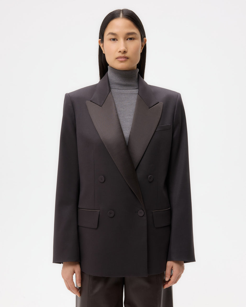 TWP Black Harper Blazer in Tux Wool Suiting view 2