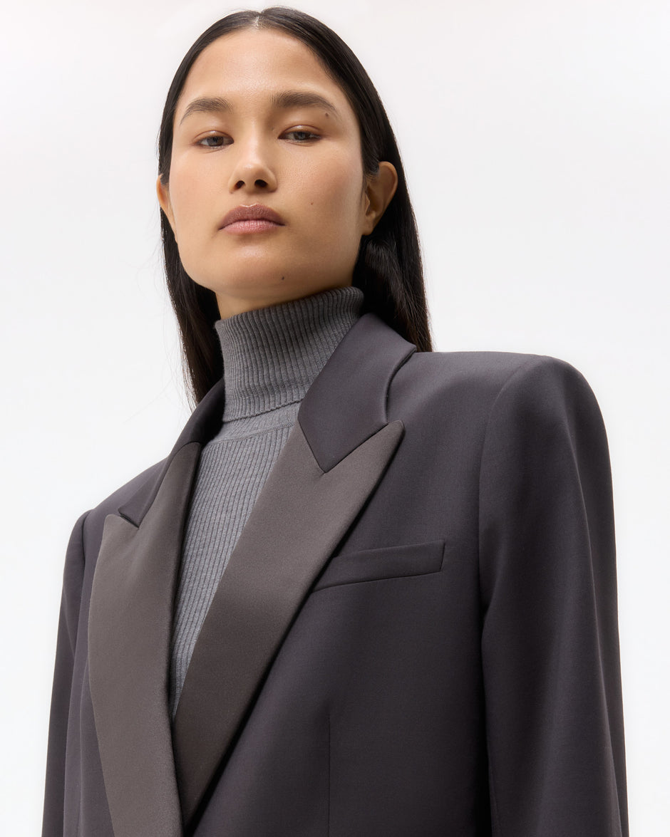 TWP Black Harper Blazer in Tux Wool Suiting view 3