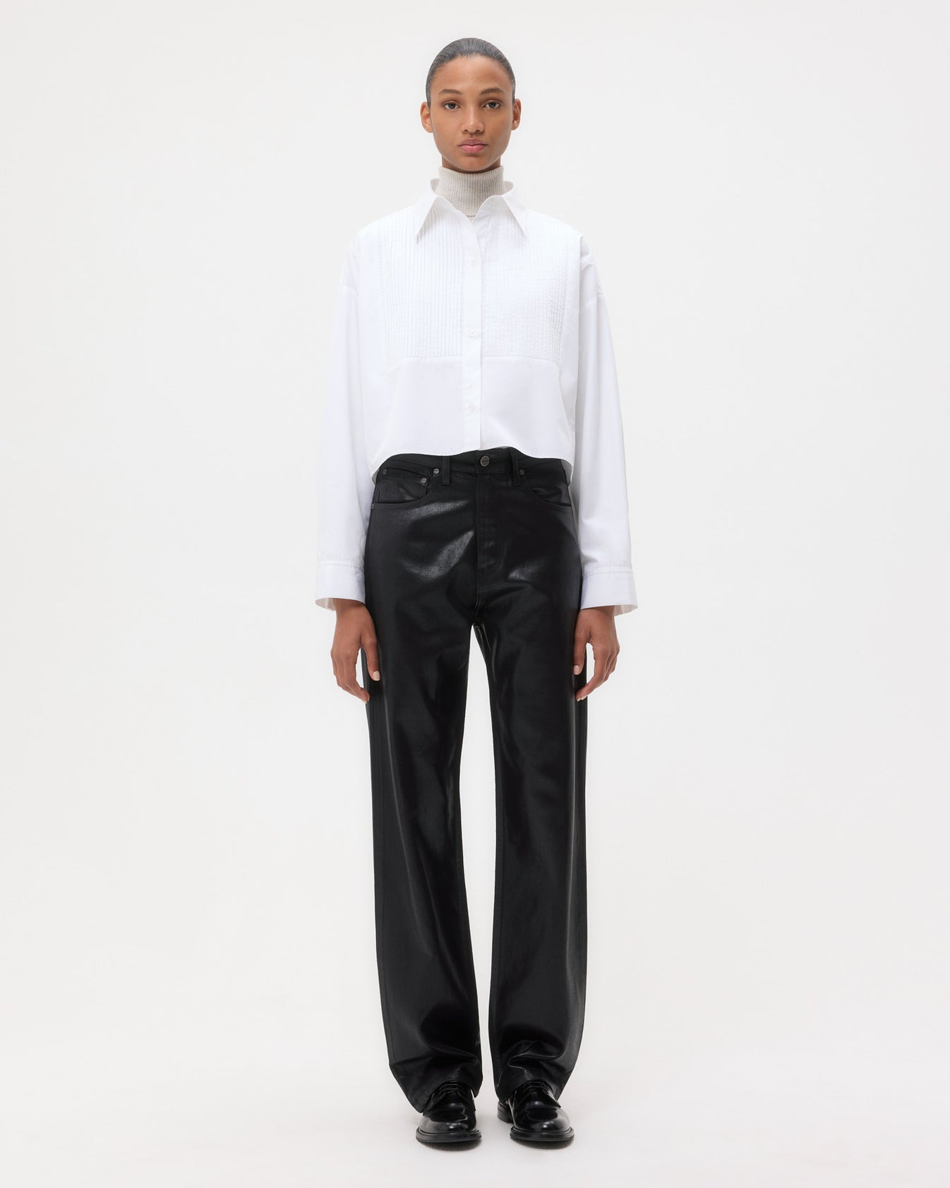 TWP Black Kent St. Jean in Coated Denim view 4