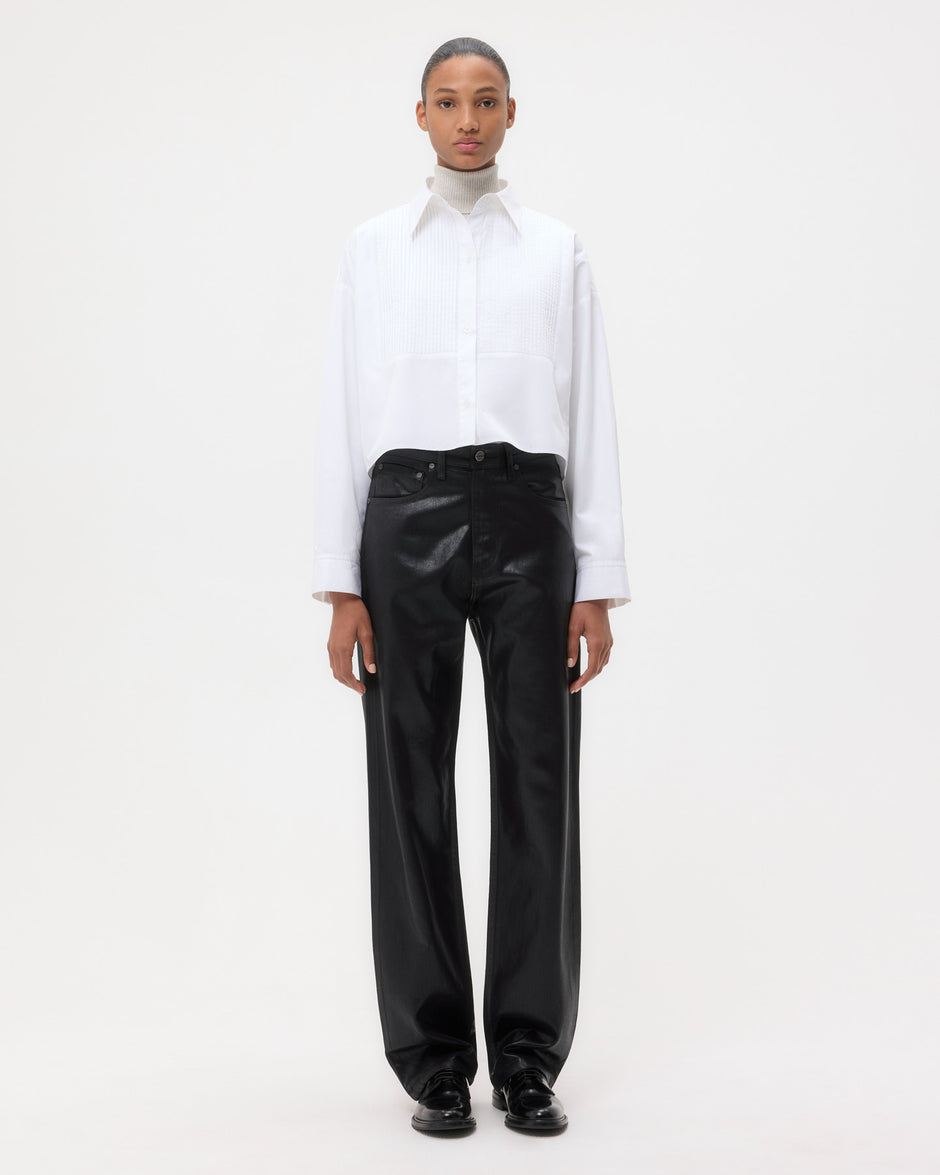 TWP Black Kent St. Jean in Coated Denim view 4