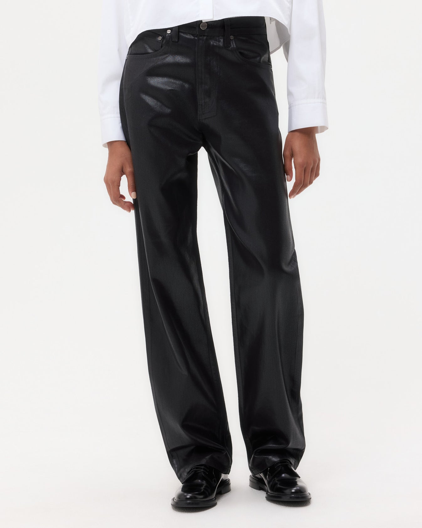 TWP Black Kent St. Jean in Coated Denim view 2