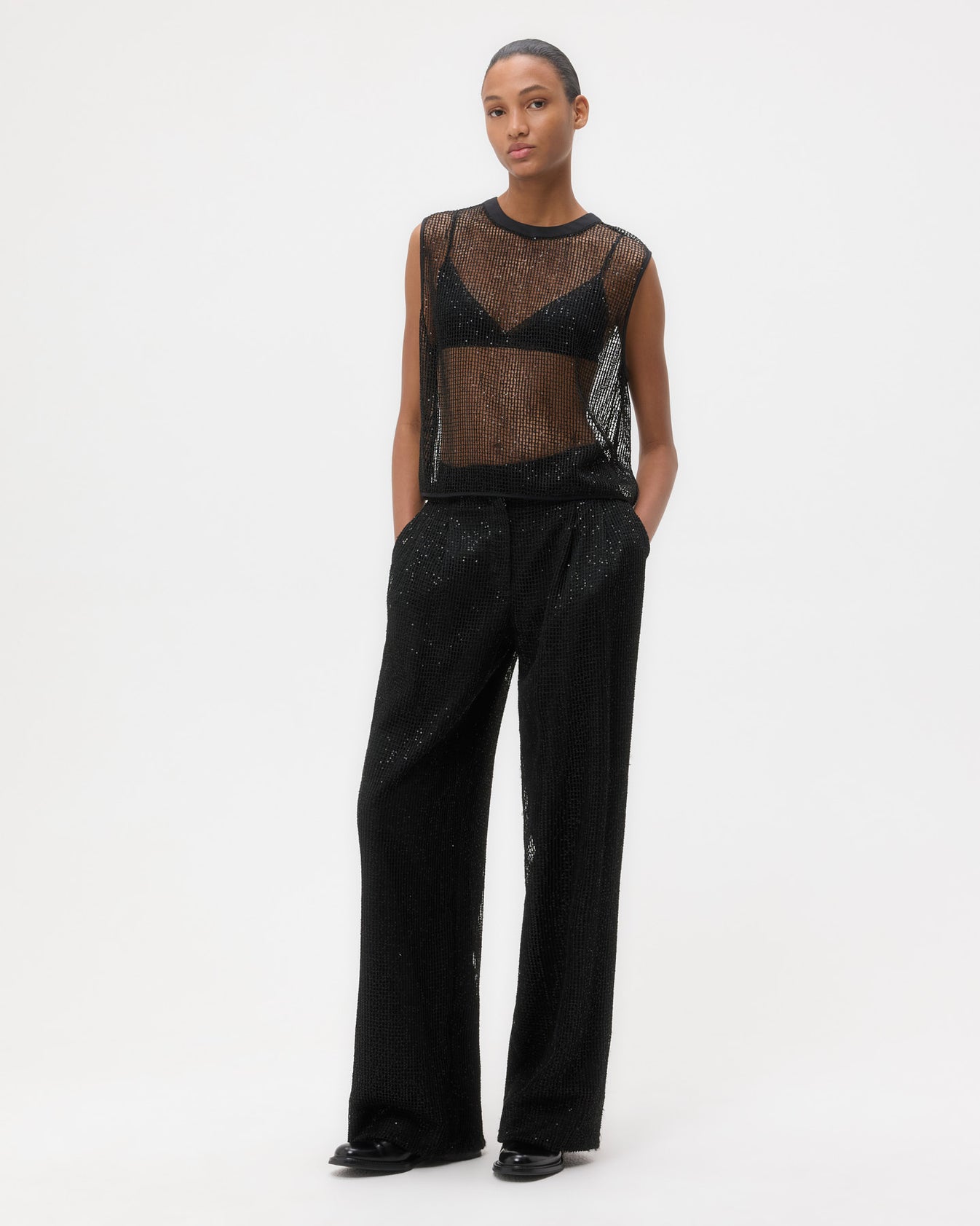 TWP Black Sulli Pant in Mini Sequin Netting view 2