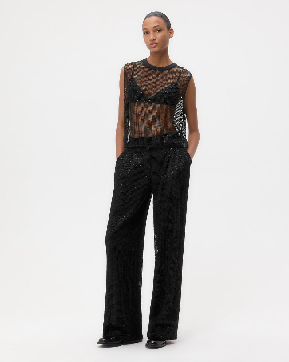 TWP Black Sulli Pant in Mini Sequin Netting view 3