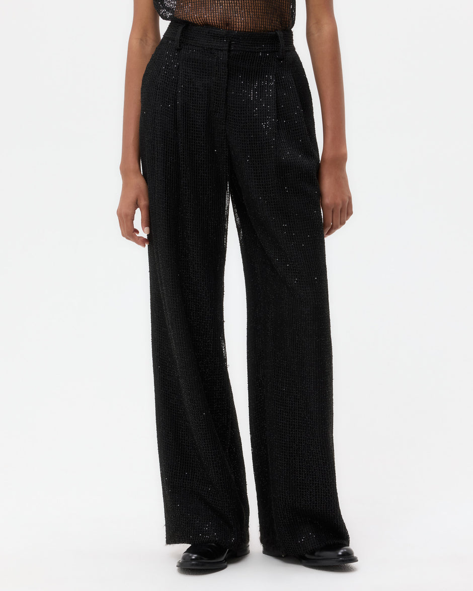 TWP Black Sulli Pant in Mini Sequin Netting view 2