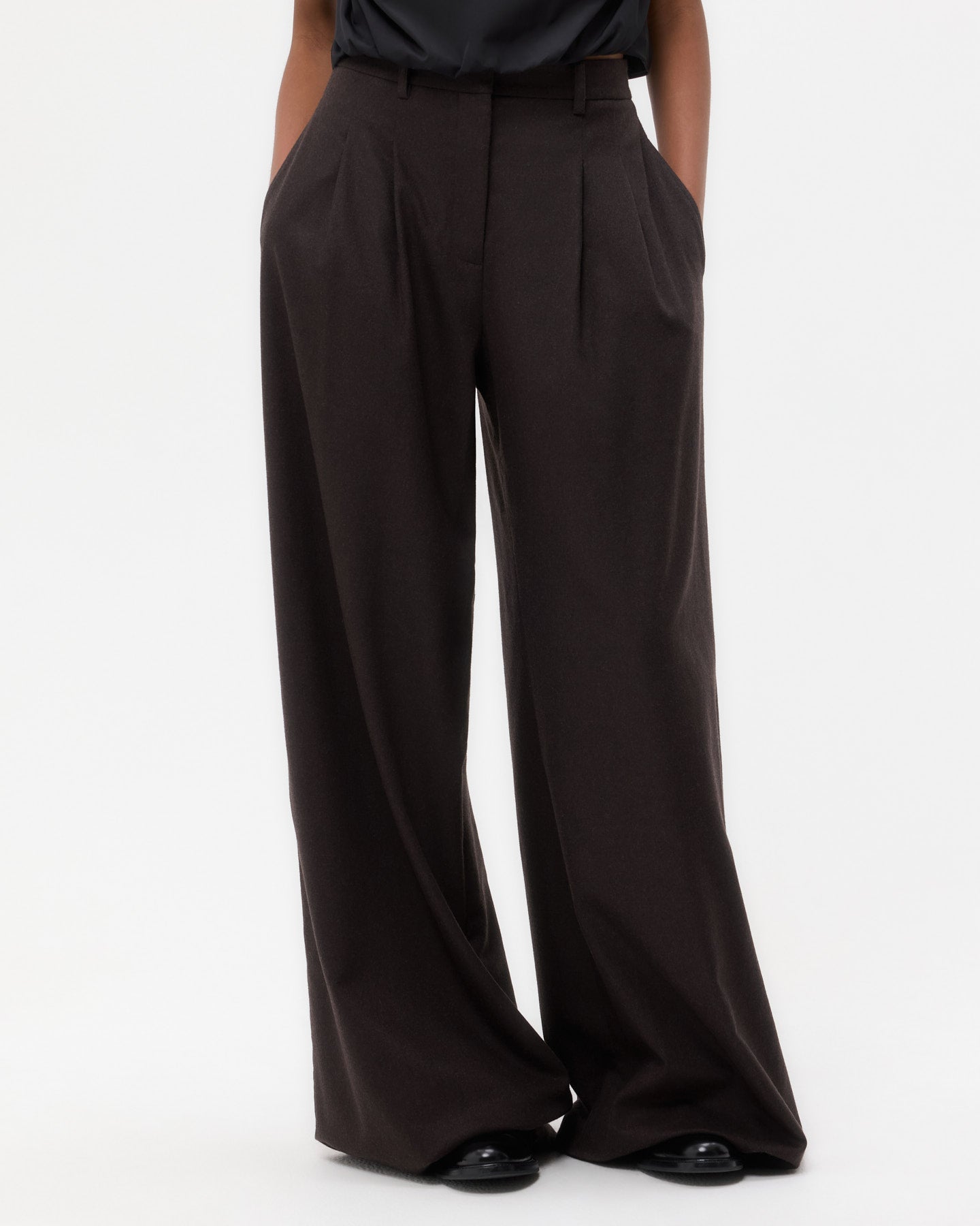 TWP Chocolate Avery Pant in Wool Cashmere Flannel view 2