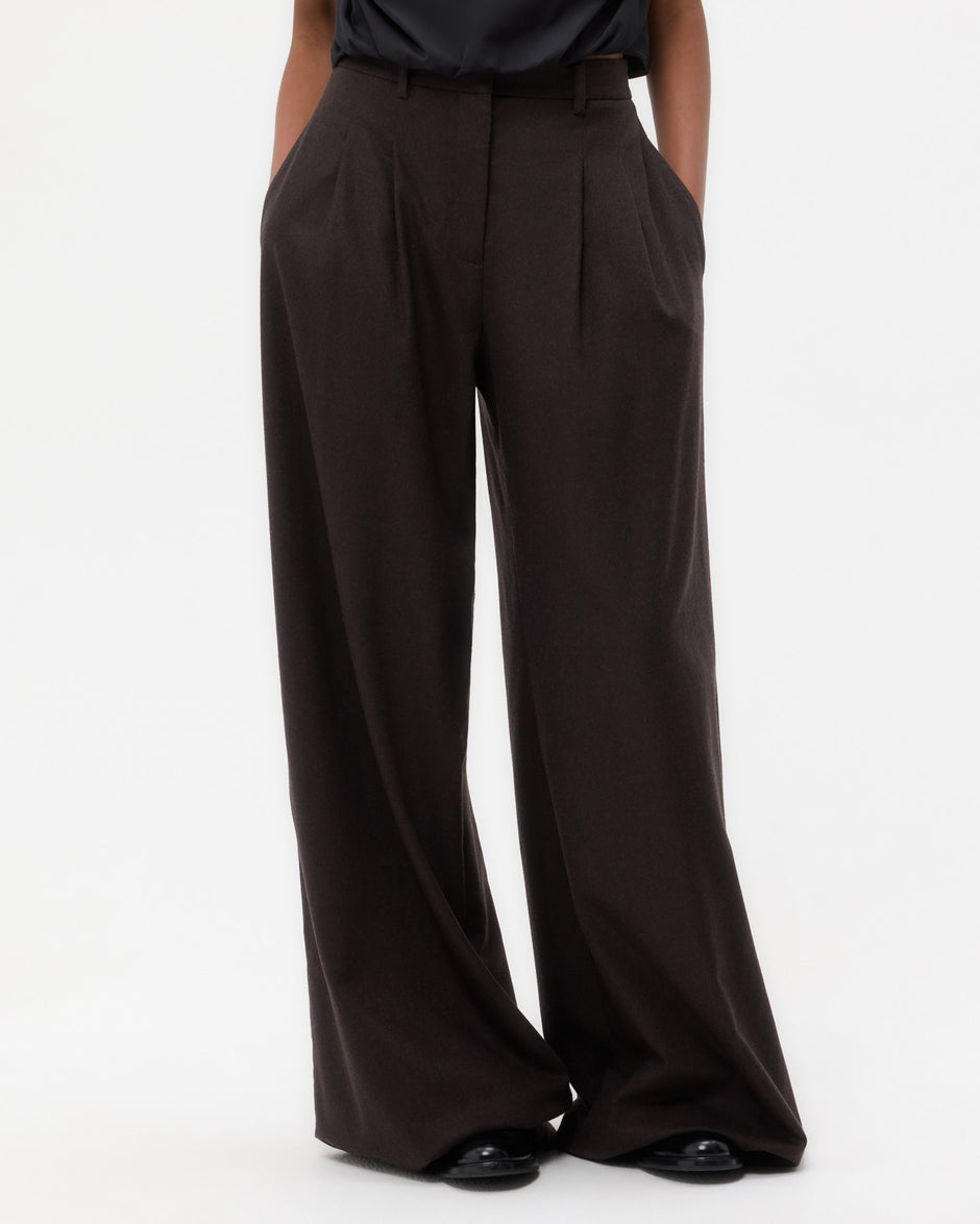 TWP Chocolate Avery Pant in Wool Cashmere Flannel view 2