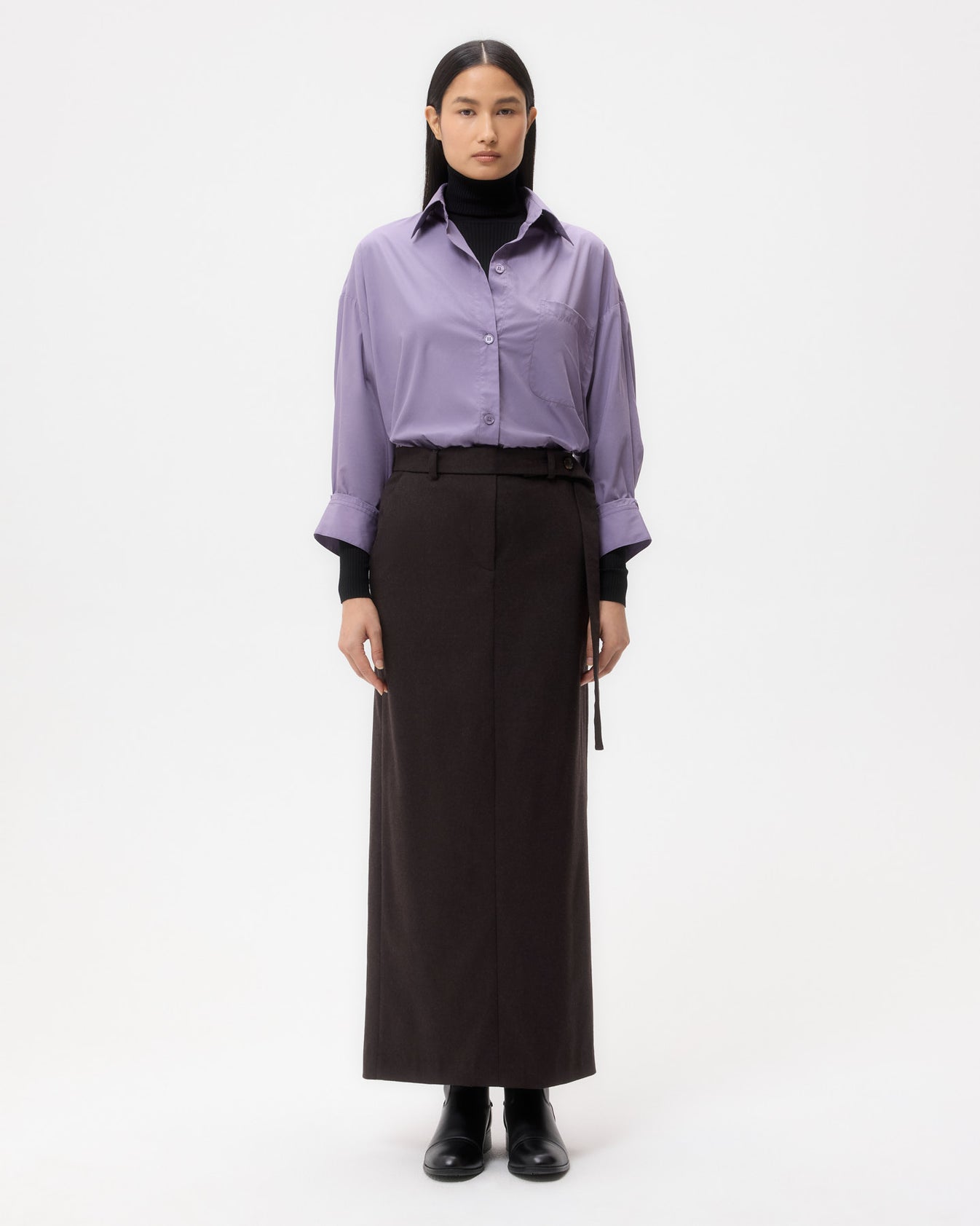 TWP Chocolate Slit Skirt in Wool Cashmere Flannel view 6
