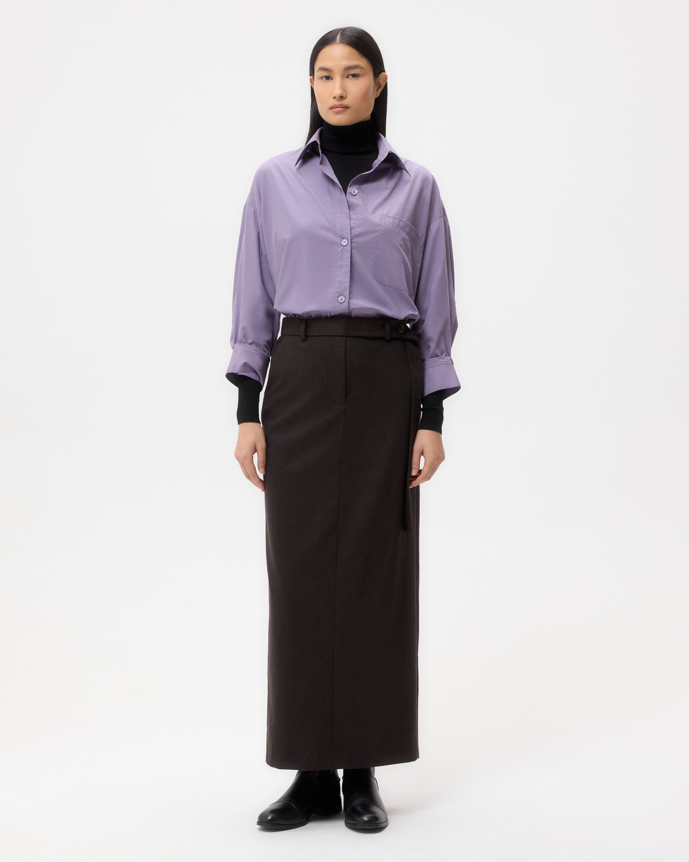 TWP Chocolate Slit Skirt in Wool Cashmere Flannel view 3
