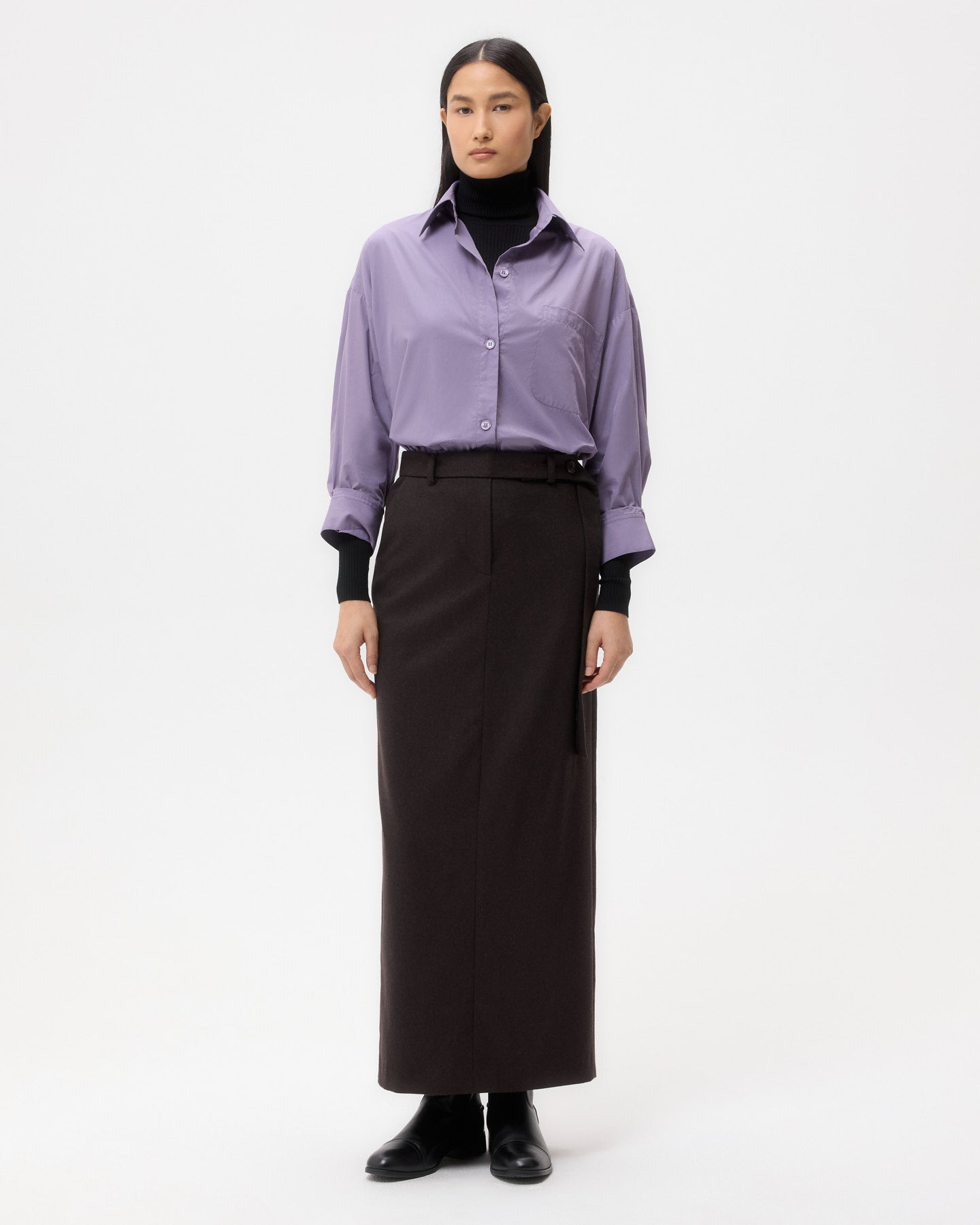 TWP Chocolate Slit Skirt in Wool Cashmere Flannel view 3