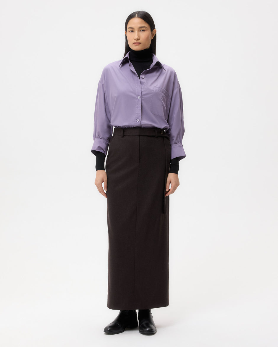 TWP Chocolate Slit Skirt in Wool Cashmere Flannel view 3