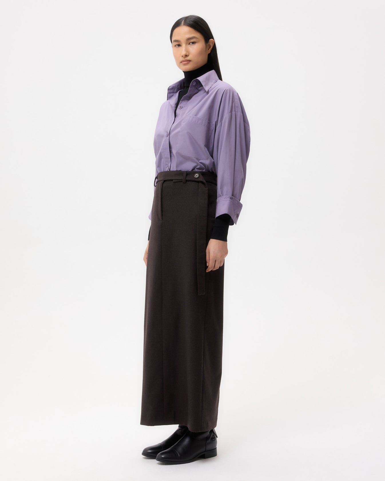 TWP Chocolate Slit Skirt in Wool Cashmere Flannel view 4