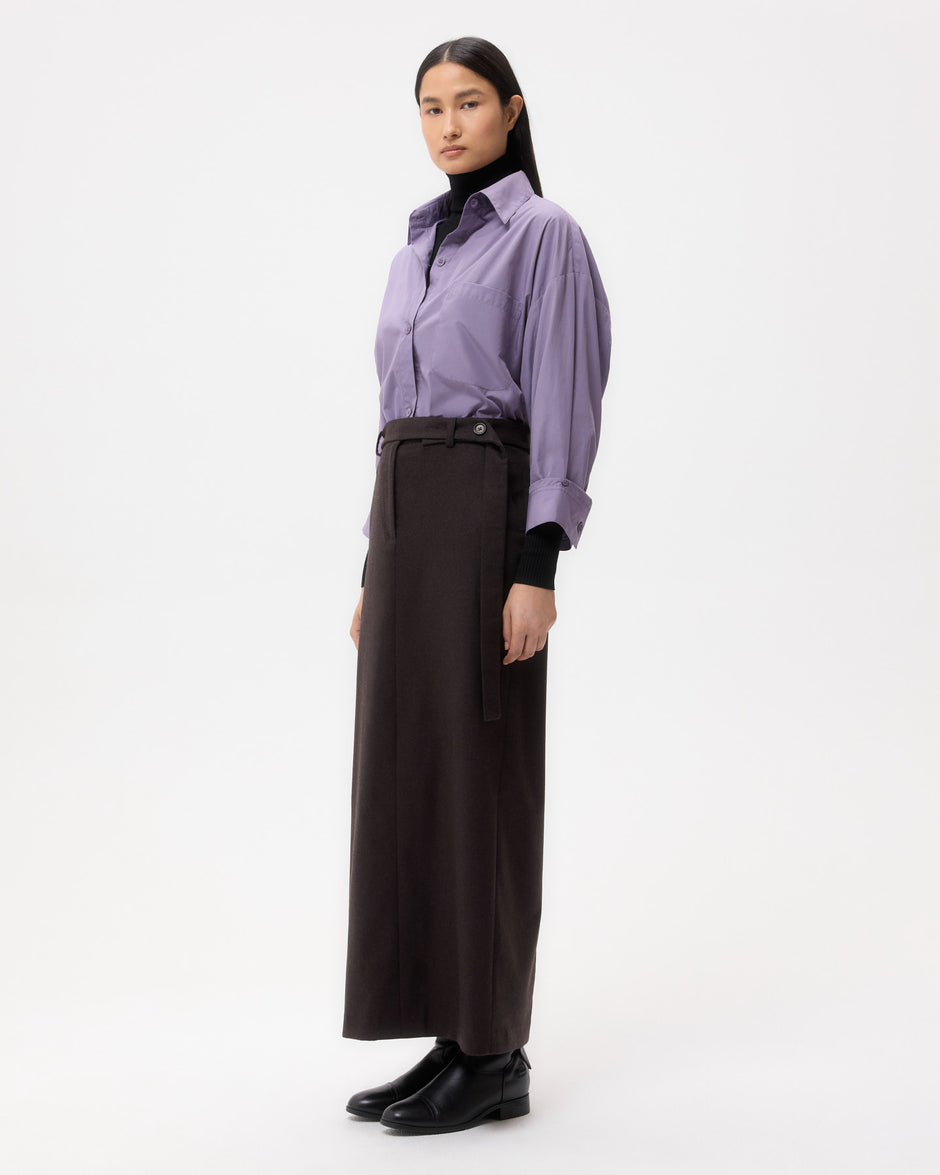 TWP Chocolate Slit Skirt in Wool Cashmere Flannel view 4